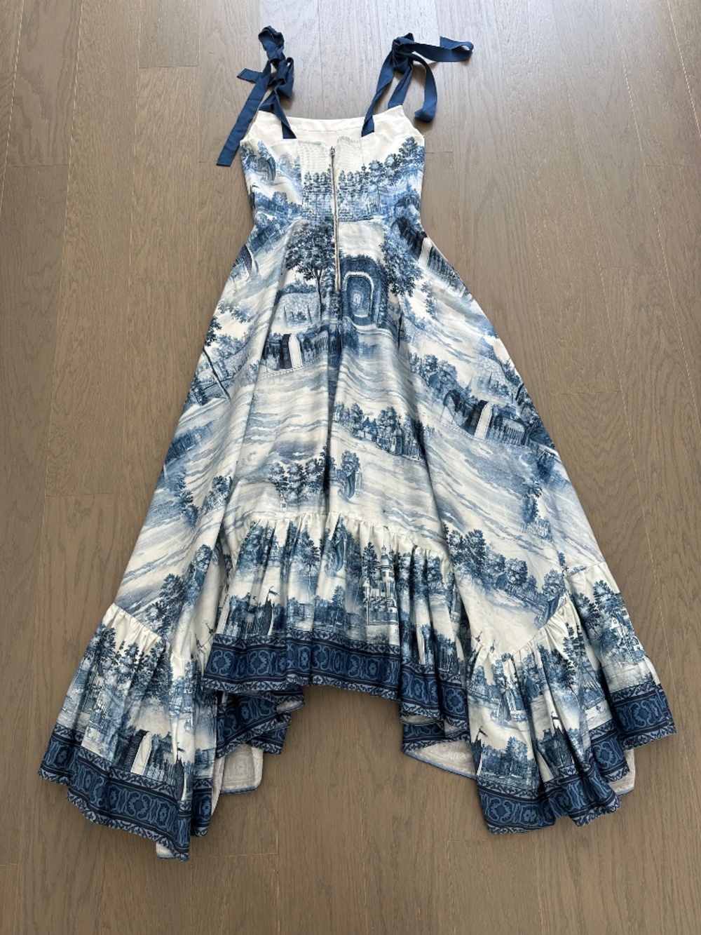 Alice + Olivia Rosalee Chateau Toile De Jouy Blue White Maxi Dress Tie Corset 2 - Picture 3 of 13